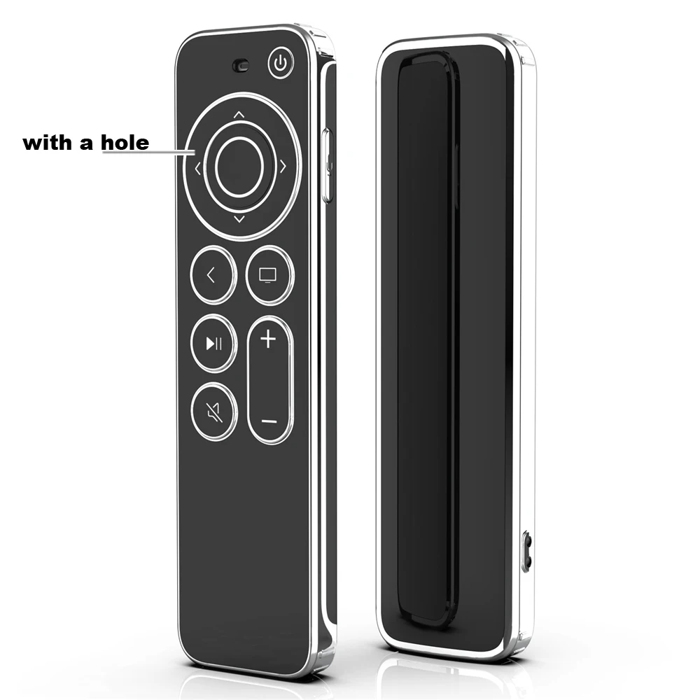 

Silicone TPU Case Compatible With Ap ple TV 4K 2021 Remote Prevent Scratches With Drop Protection-Transparent With Silver Edge
