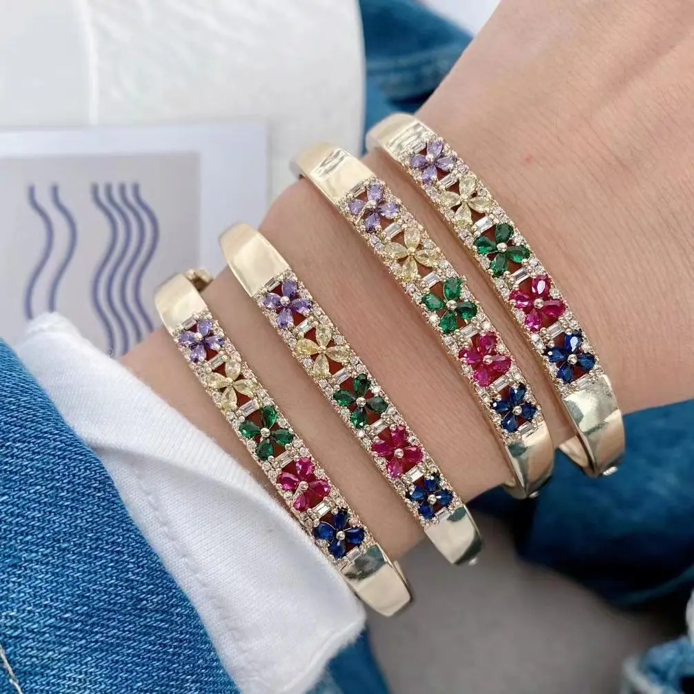 

3Pcs 2023 Luxury Stackable Open Bangle For Women Wedding Sparkly Colorful Cubic Zircon Dainty Bracelet Bangles