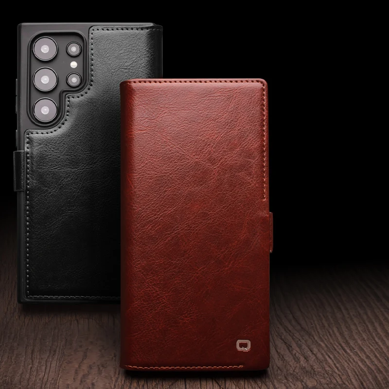 Qialino Genuine Leather Phone Case For Samsung Galaxy S24 S23 S25 Plus Ultra Business Style Fashion Luxury With Card Slots Cover