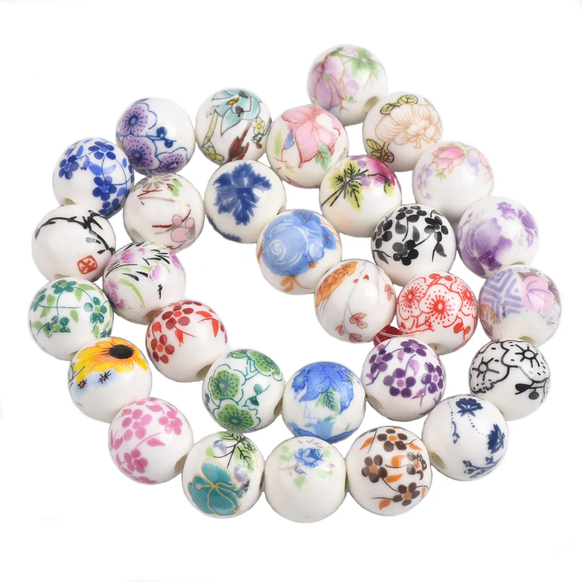 10pcs 10mm 12mm Flower Patterns Round Ceramic Porcelain Loose Spacer Beads For DIY Crafts Bracelet Jewelry Making 1#~44# handicrafts jewelry necklace mold diy crafts bracelet pendant silicone mould handmade moth for key chain resin casting m