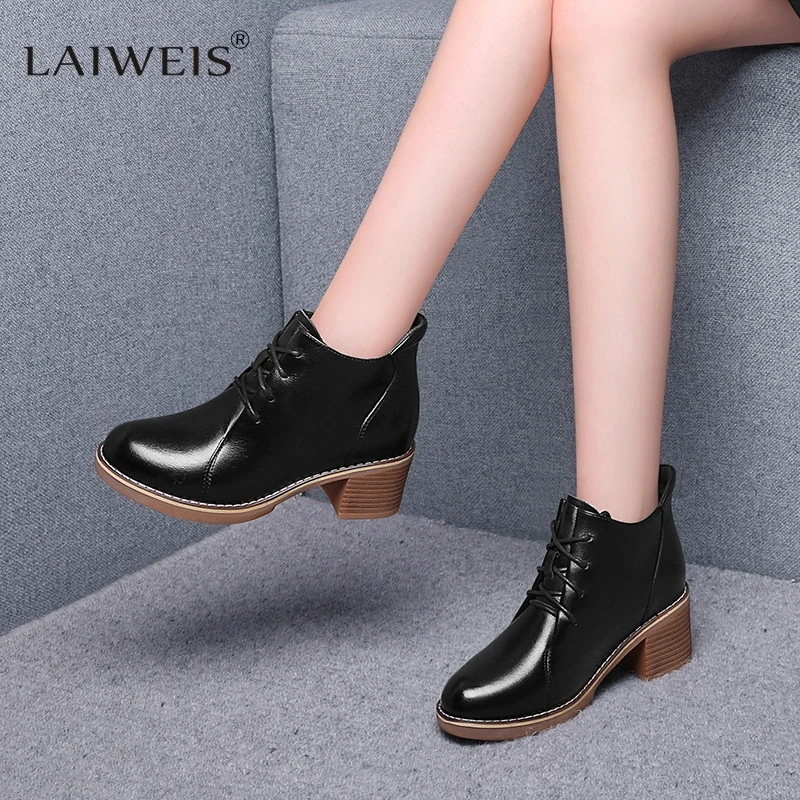 

Genuine leather women's shoes Lace-up Oxford shoes High heels platform casual shoes British style tooling shoes soft sole leathe