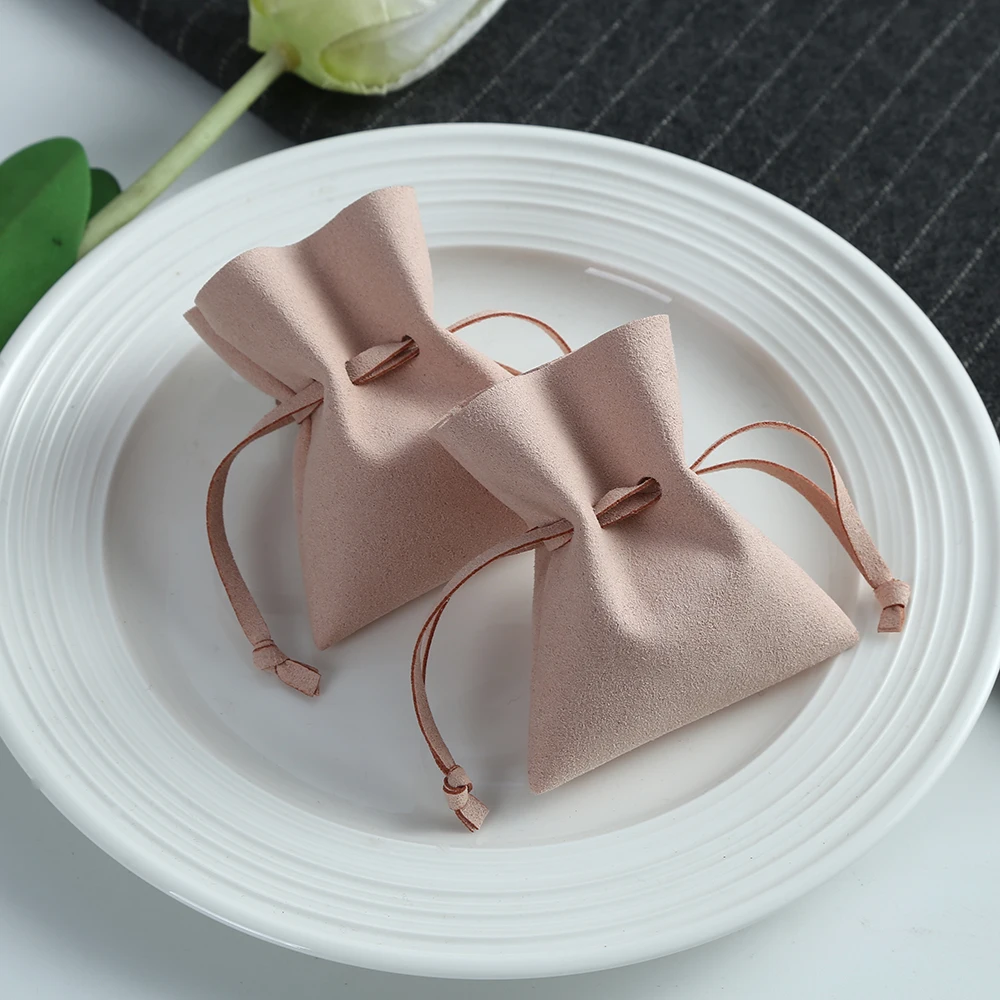 Wholesale Microfiber Jewelry Drawstring Pouches Pink Fungus Style Ring Earrings Packaging Gift Storage Bags for Wedding Favors
