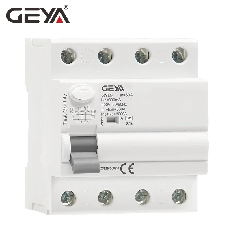 GEYA GYL9 유형 A RCD 잔류 전류 회로 차단기 ELCB 4극 40A 63A RCD ELCB 맥동 DC 잔류 전류 감지