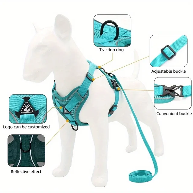 No Pull Dog Harness and Leash Set Adjustable Pet Harness Vest for Small Dogs Cats Reflective Dog Chest Strap Lead Walking 4