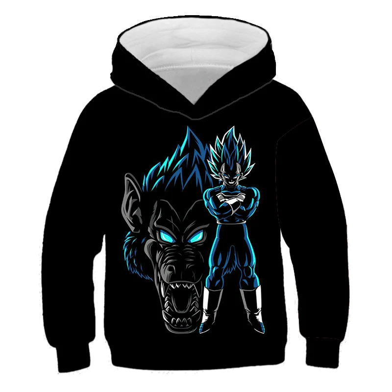 

Boys and girls' Dragon Ball Z hooded sweatshirt, loose long sleeved sweater with 3D Goku Vega print, spring and autumn