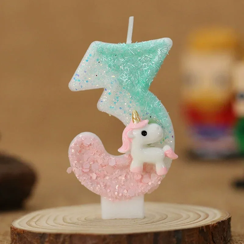 Happy Birthday Candle 0-9 Numbers Candle Pink Unicorn Birthday Candles for Cake Children's Birthday Party Candle Cake Decorating