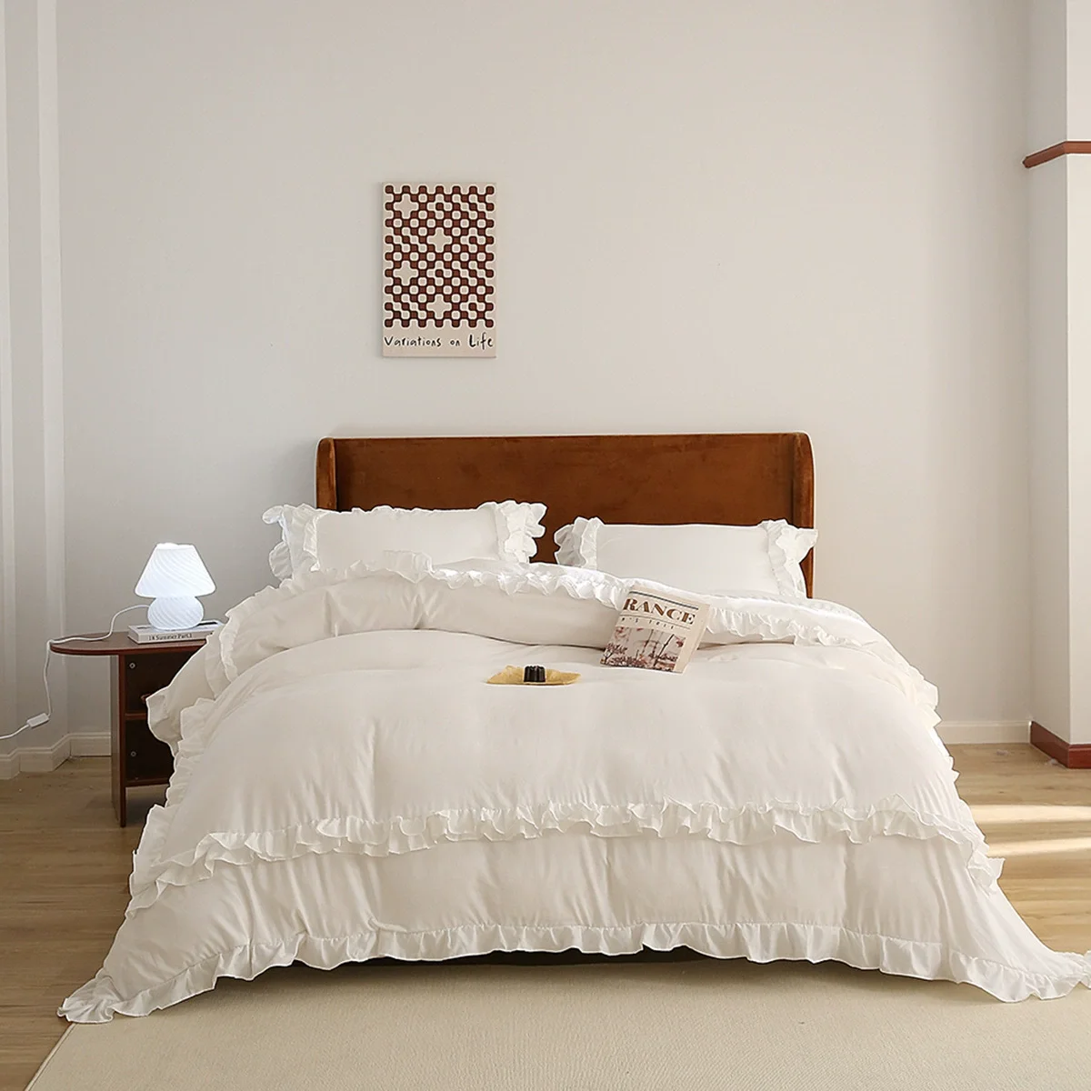 

Hot 2/3pcs Polyester Ruffled Duvet Cover Sets 1 Quilt Cover + 1/2 Pillowcases US/UK/AU Size Single Twin Double Full Queen King