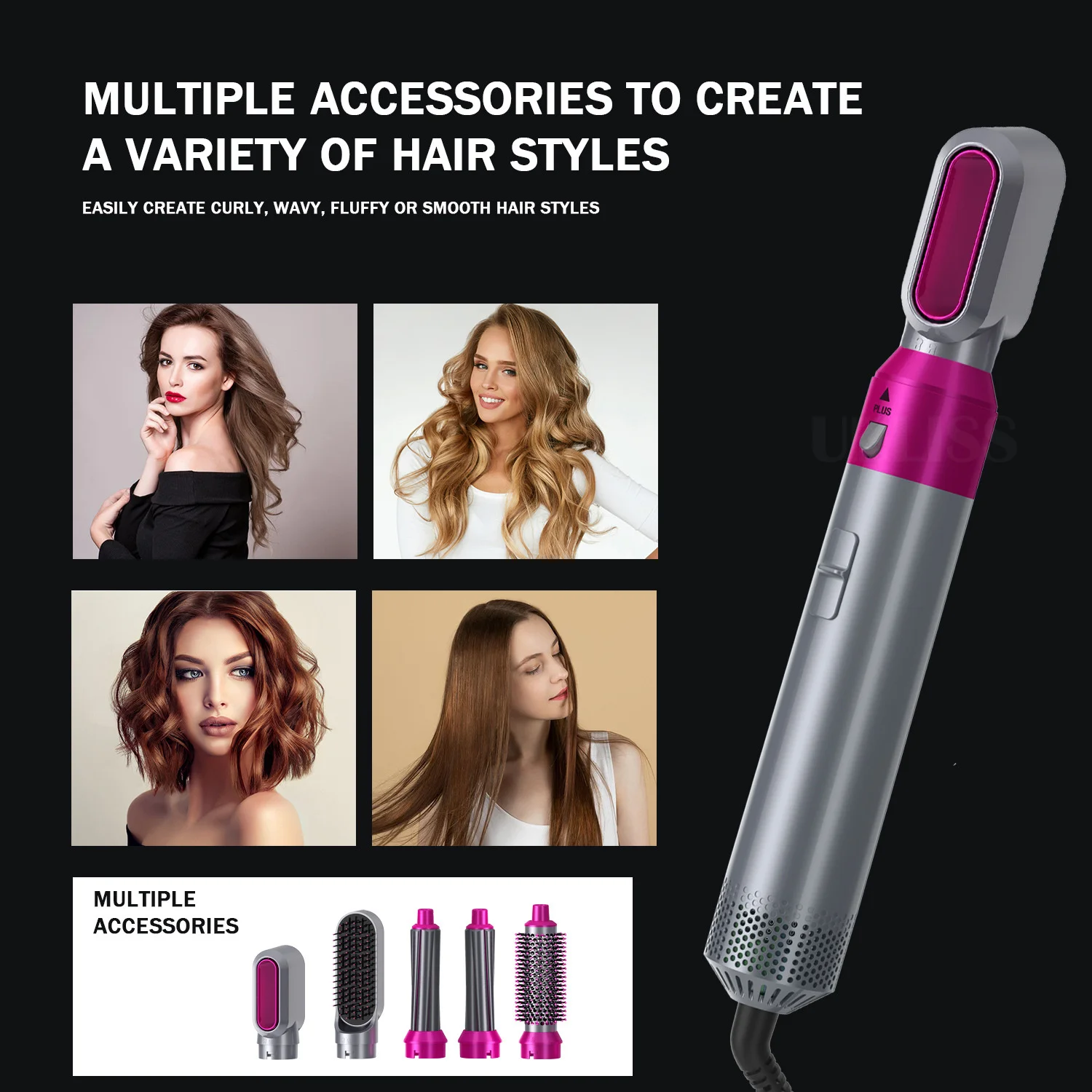 Cinco em um Automático de Sucção de Cabelo Soprando em Linha Secador de Cabelo Novo Multi-função Reta Pente Ondulação Rodas Quentes ar Beleza Essentials 9 Computers & Electronics
