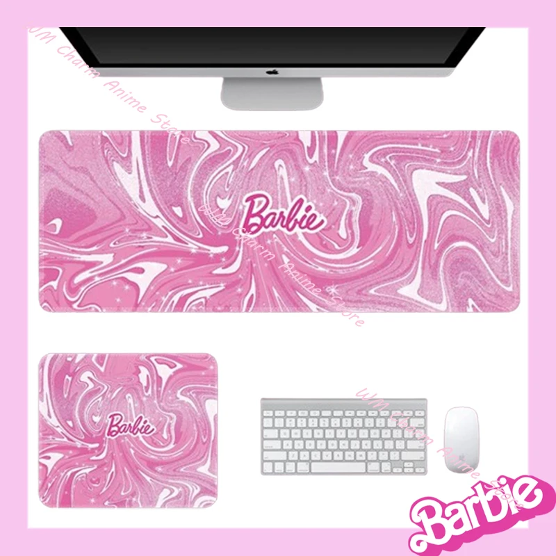 

Kawaii Barbie Large Mouse Pad Cartoon Girly Heart Pink Mousepad Washable Locking Edge Anti-Slip Keyboard Pad Office Accessories
