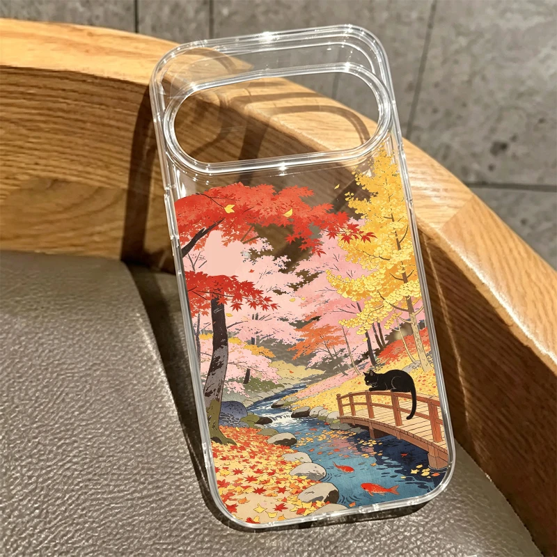 Mount Fuji Scenery Black Cat Clear Phone Case