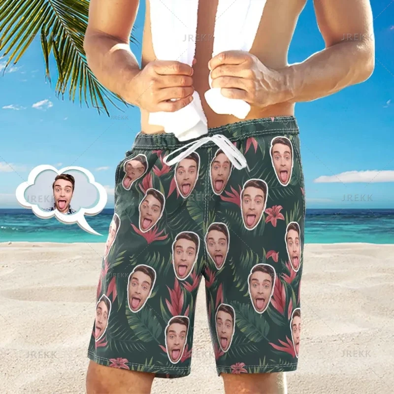 Summer Hawaiian 3D Custom Faces Seaside Vacation Printed Beach Shorts Men PersonalizedCustomization Patterns Y2k Swimming Trunks 4