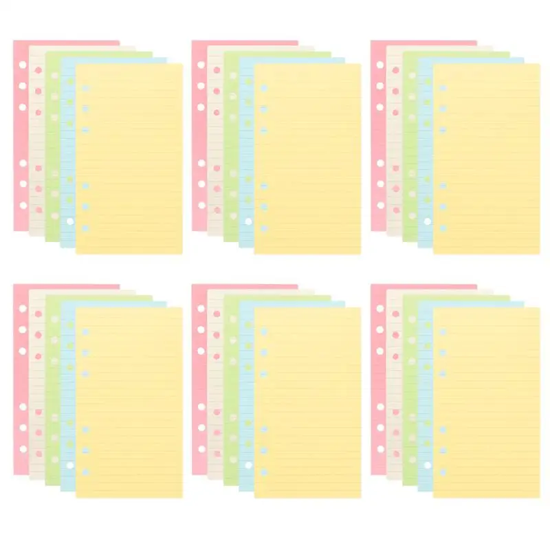 다채로운 6 홀 눈금자 루즈 리프 플래너, 노트 북 필러, 6 홀 루즈 리프, 50 페이지