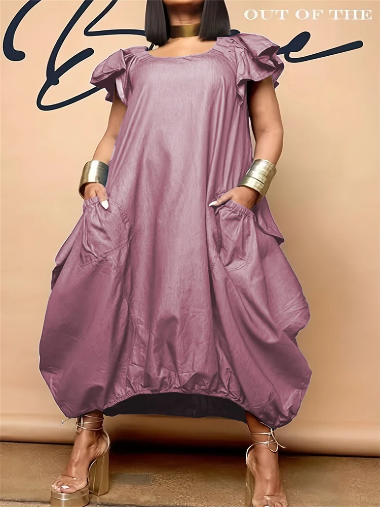 Wmstar Long Dresses for Women 2025 Casual Sweet Solid Color Pockets Loose Summer Clothes Maxi Dresses Wholesale Dropshipping