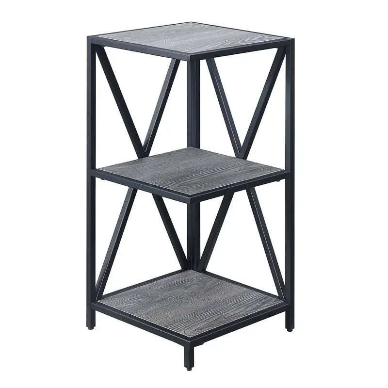 

Weathered Gray/Black 28" Metal 3 Tier Corner Bookcase for Industrial Charm