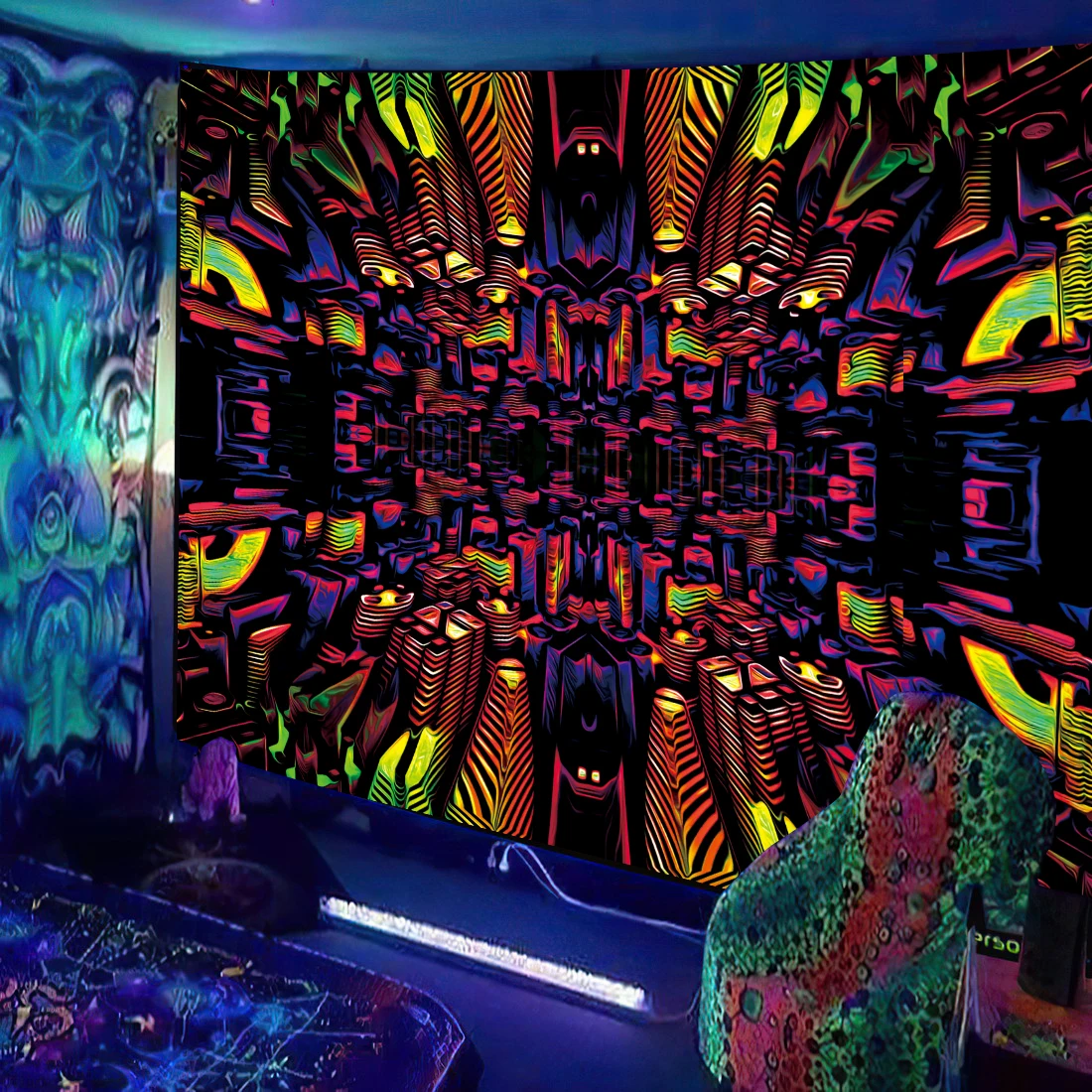 Black Light Tapestry UV Reactive Psychedelic DJ Hippie Wall Hanging Bedroom Dorm Private Room Decor tapestry decorations