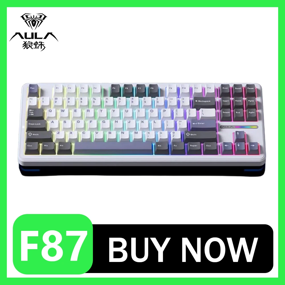 

Aula F87 Keyboard Tri Mode 2.4g/Usb/Bluetooth Wireless 87 Key Rgb Pbt Gasket 5 Layer Silencing Full Key No Impact PC Gamer Gifts