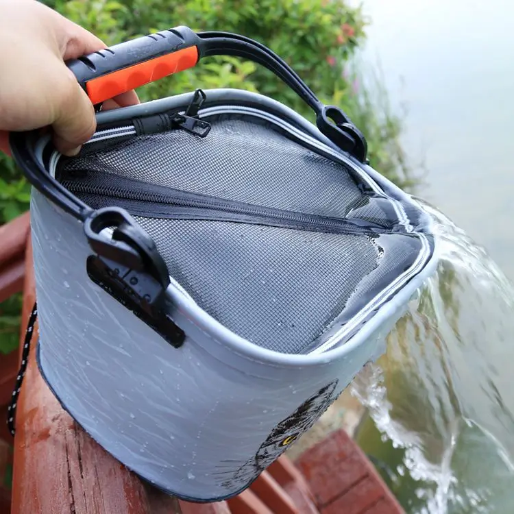 Fishing bucket thickened folding rope small portable EVA hard bottom wear-resistant live fish fishing gear folding bucket