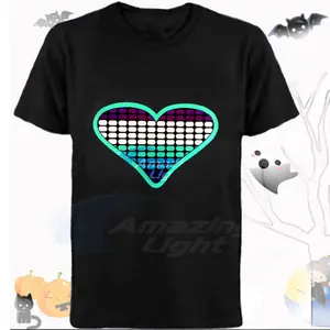 Pink Color Heart Shape El Equalizer T Shirt  With Sound Active 2pcs AA Battery Inverter Free Shipping