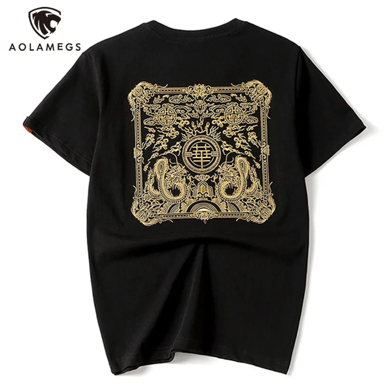 

Футболка мужская с вышивкой в китайском стиле, топ оверсайз с круглым вырезом и коротким рукавом, модная рубашка в стиле унисекс, на лето