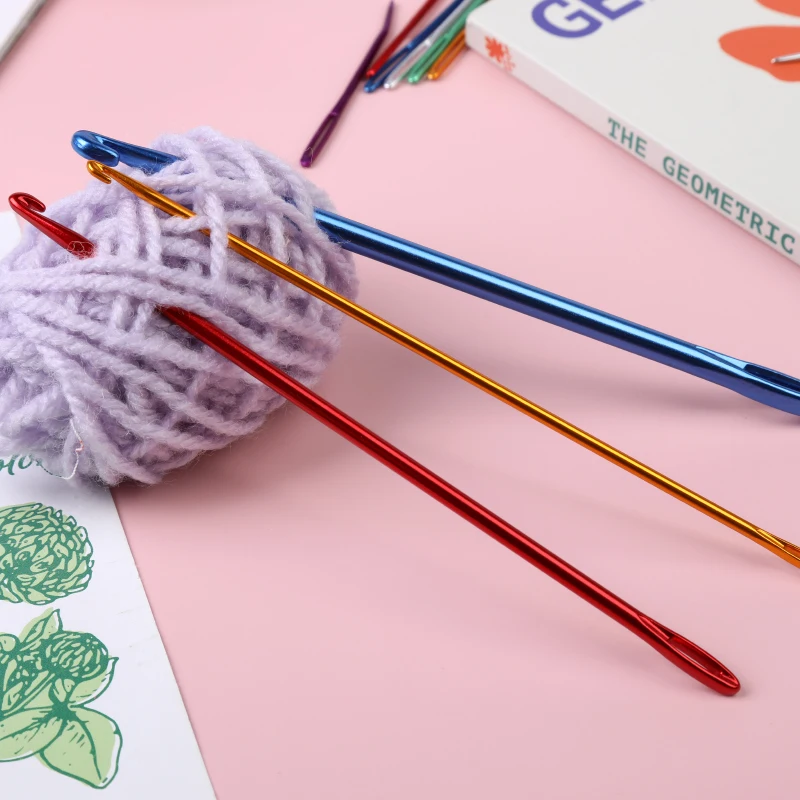 Knitting Hook DIY Aluminum Crochet Hook Afghan Tunisian Knit Tool with Needle Eye Hand Knitting Tool 3 Colors Sewing Needle 3Pcs crochet hooks