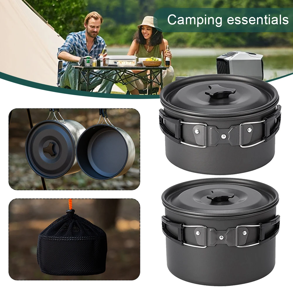 Outdoor Cooking Pot with Lid and Folding Handle Camping Cook Pot Non-Stick Camping Cooking Utensils for Hiking Picnic