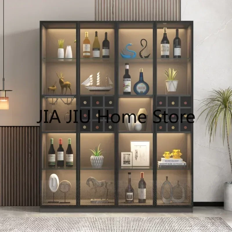 Wooden Display Wine Cabinets Liquor Luxury Wall Storage Wine Cabinets Modern Glass Botellero Vino European Furniture QF50JG
