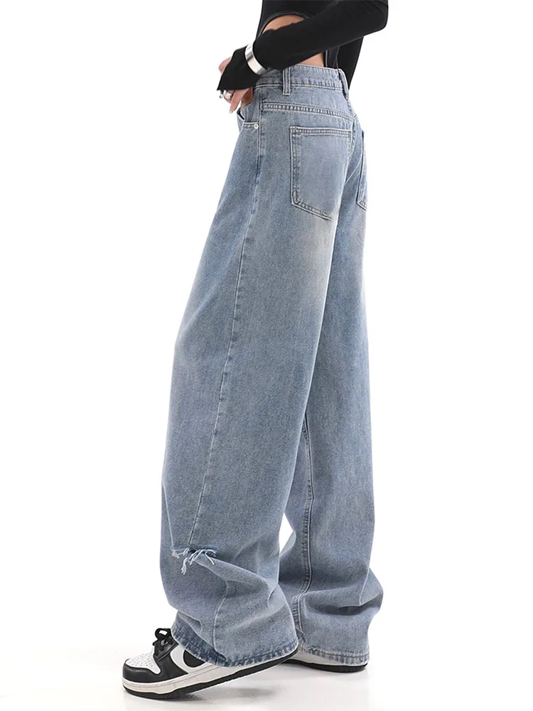 

Woman Blue Jeans 2022 Autumn Winter Vintage High Waist Wide Leg Denim Long Pant Fashion Loose Harajuku Straight Pant Streetwear