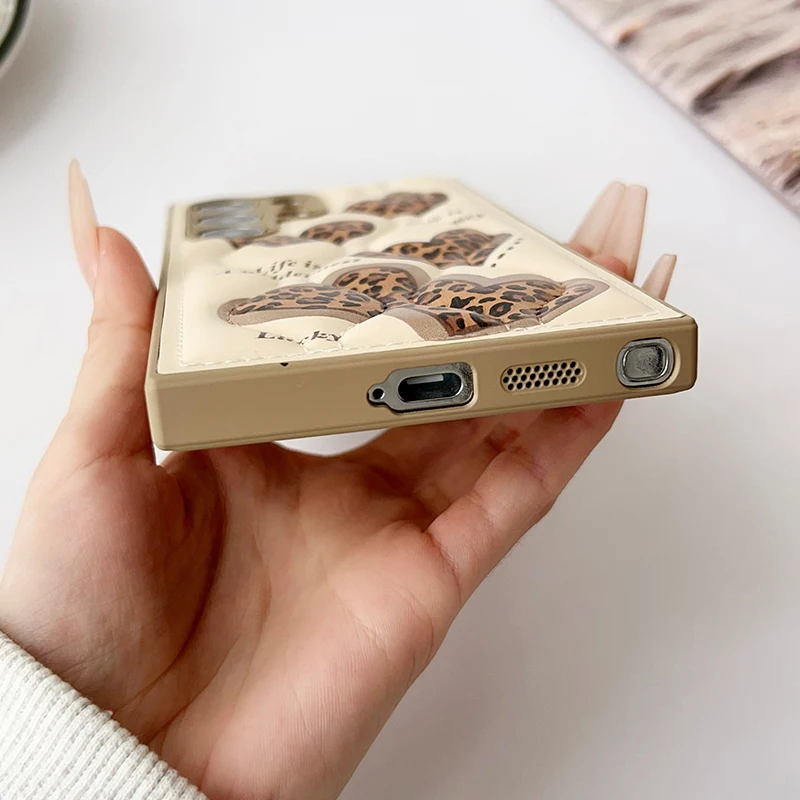 Luxury Leather Love Leopard Print Phone Case Cover