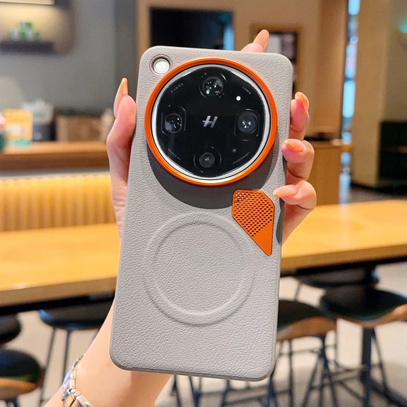 Magnetic PU Leather Heat Dissipation Case with Metal Camera Lens Cover