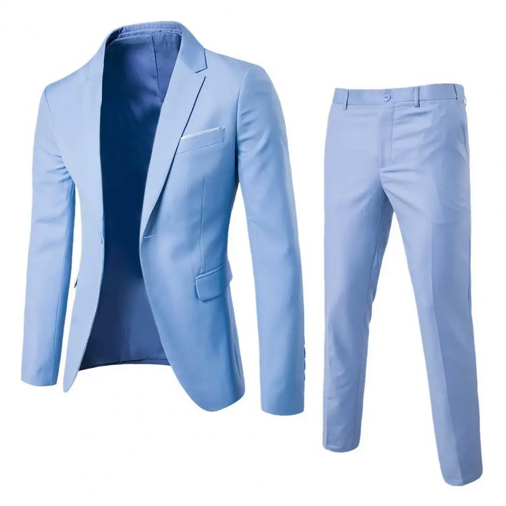 Mens suit 1 Set Trendy Men Suit Anti Deformation Formal Suit Turndown Collar Pure Color One Button Set Daily Wear