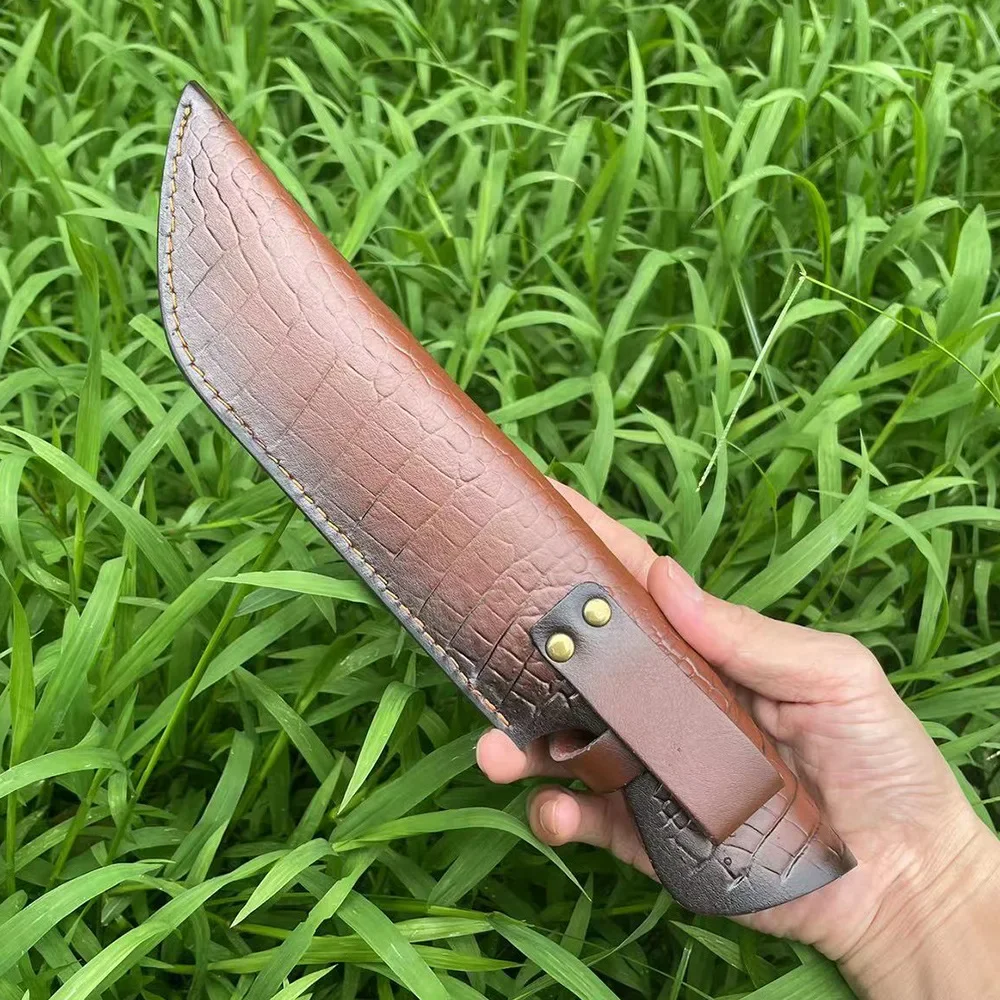 29.9 cm Fixed Blade Knife Scabbard Embossed Cowhide Cover Leather Sheath  Camping Knife Case Hunting Holsters with Belt Buckle 4