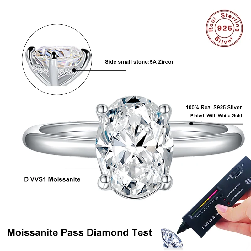 NeeTim 여성용 모이사나이트 반지, S 타원형 컷 랩 다이아몬드 결혼 반지, 약혼 약속 밴드 선물, 7x9mm, 2ct