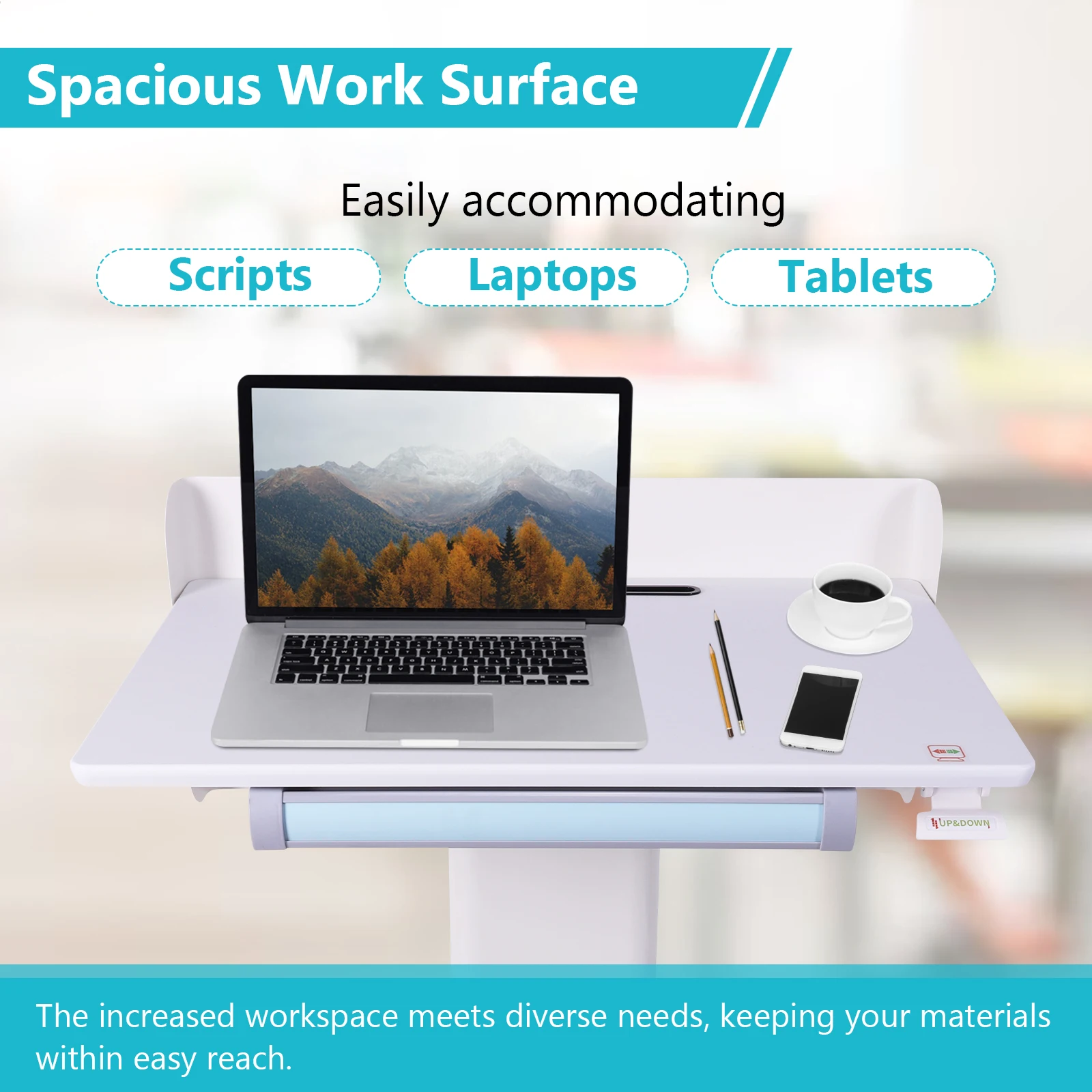 Mobile Metal Lectern with Wheels Adjustable Height Reception Desk Office Conference Lectern Table for School Office Home