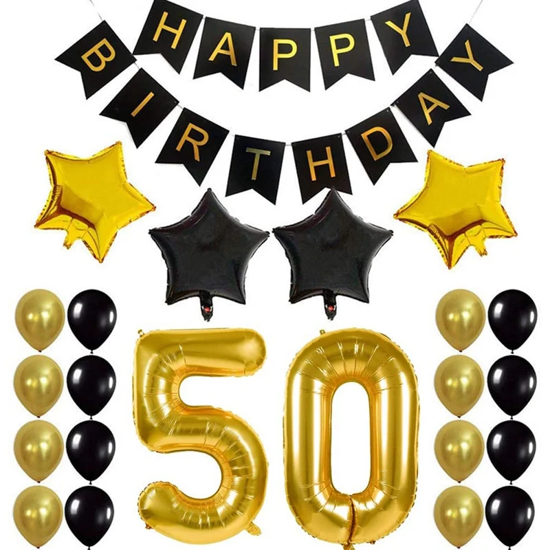 

50Th Birthday Party Decor Kit Happy Birthday Balloon Banner Number "50" Balloons Mylar Foil And Ballons Party Supplies