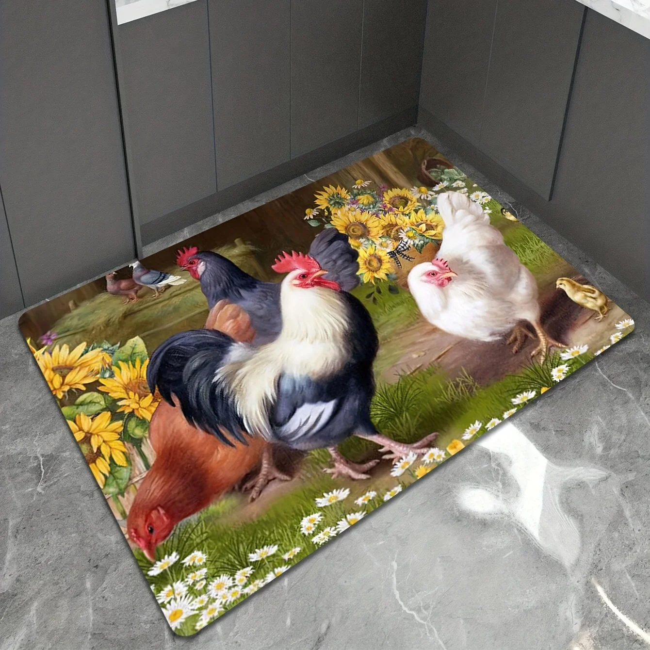 Farmhouse Rooster Kitchen Floor Mat Entrance Doormat Decor Carpet for Living Room Hallway Balcony Rugs Non-slip Bathroom Mat 3
