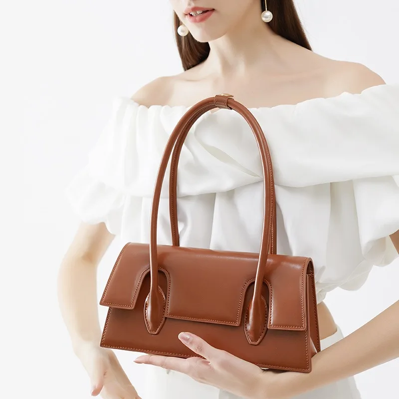 

French Style Elegant Fashion Underarm Shoulder Bags Solid Color Luxury Split Leather Lady Handbags 2024 New Commuter Bolsos