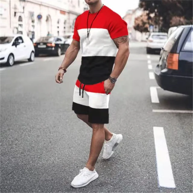 2022 New Summer Men's Suit Casual Beach Shorts Suit Sea View 3D Printing Short Suit Ordinary O-neck T-shirt 2-piece Set Oversize TS1288