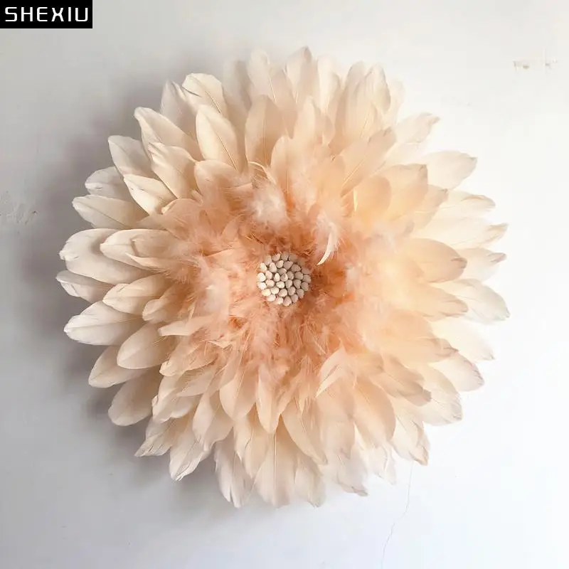 

Orange Feather Braided Flowers Wall Ornaments Straw Weaving Crafts Hanging Pictures Aesthetic Room Decor Display Flower Pendants