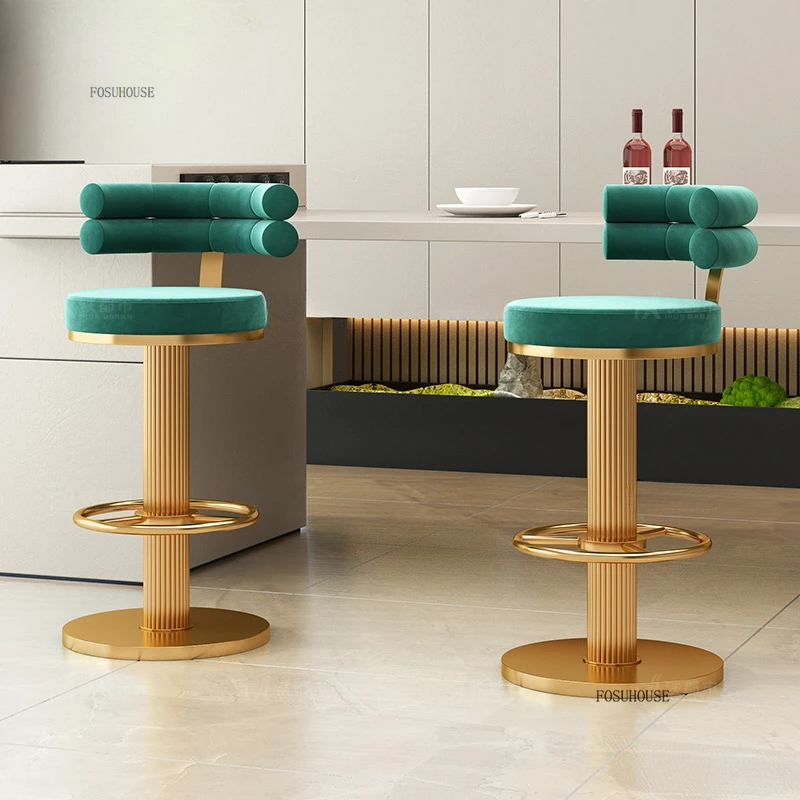 Italian Velvet Bar Stools Household High Kitchen Stools Light Luxury Creative Rotating Lift Bar Chairs Cash Register High Stool
