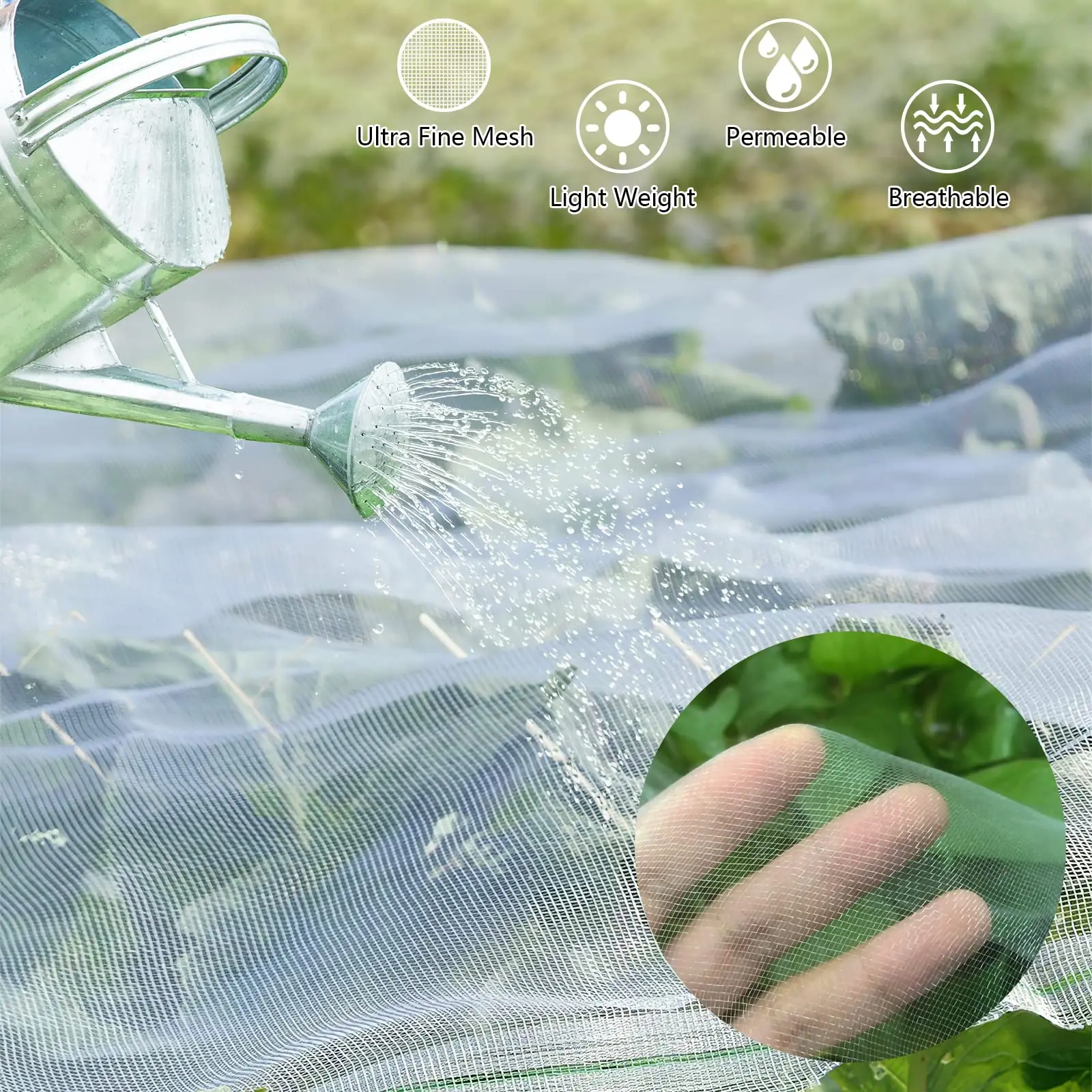 Garden Mesh Netting Kit Plant Cover with 6pcs Garden Hoops & 12 Clips for Vegetable Plants Fruits Flowers Greenhouse Birds Anima