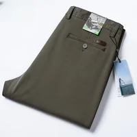 Men's Summer Casual Straight Stretch Pants Thin Black Blue Khaki High Waist Trousers Overall Male Fashion Size 40 42 44
