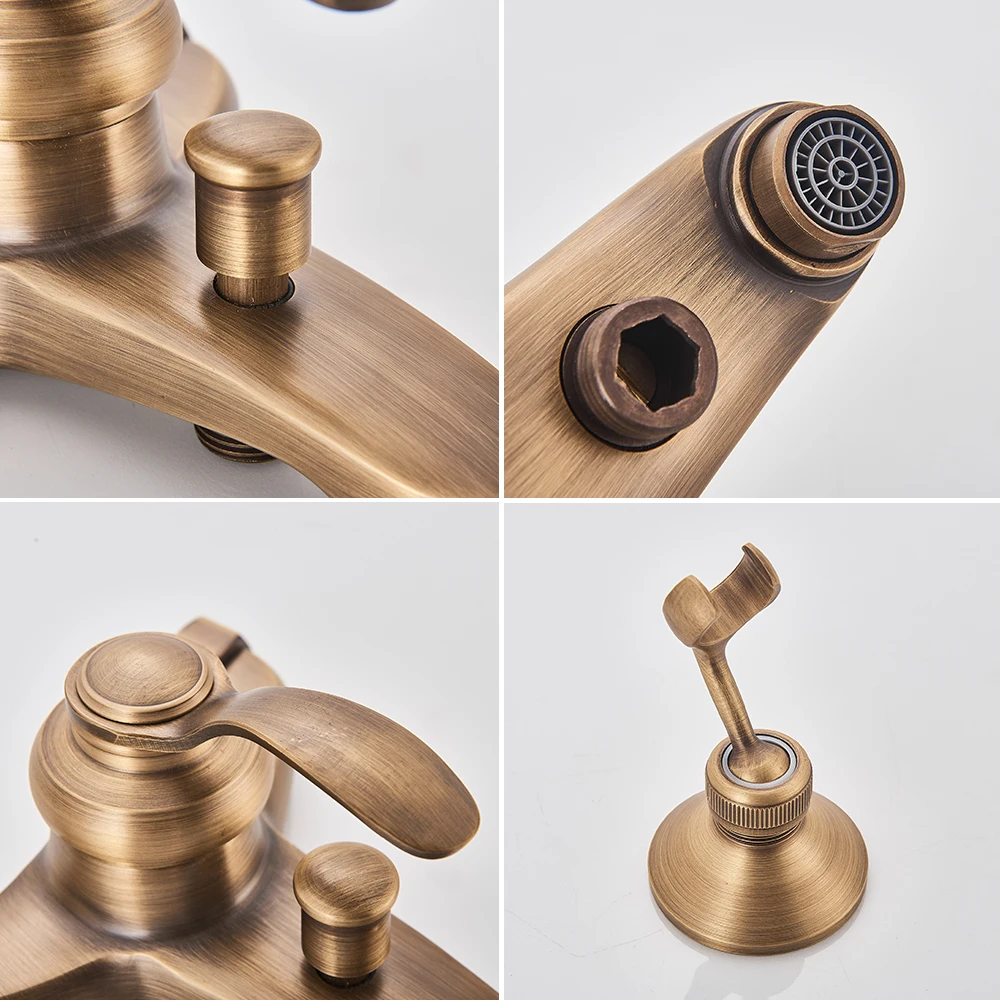 Antique Brass Bathroom Shower Faucet Bath Faucet Mixer Tap ABS Hand Shower Set Wall Mount Black Shower Control Valve Taps 5