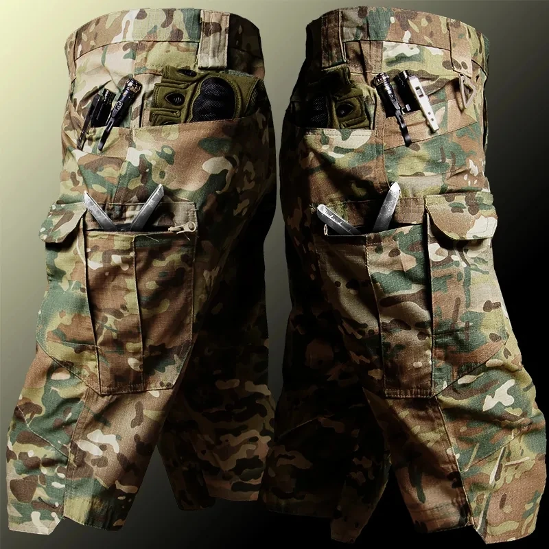 Summer Outdoor Tactical Shorts Men Wear Resistant Multi Pocket Hiking Camping Shorts Climbing Fishing Waterproof Capris Pants