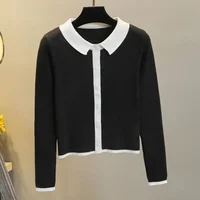 Button T-shirt Woman Short Sleeve Tee Grey Tops Black Polo Neck Shirts For Women Clothing Offer Elegant Hot Trend Aesthetic V - Image 5