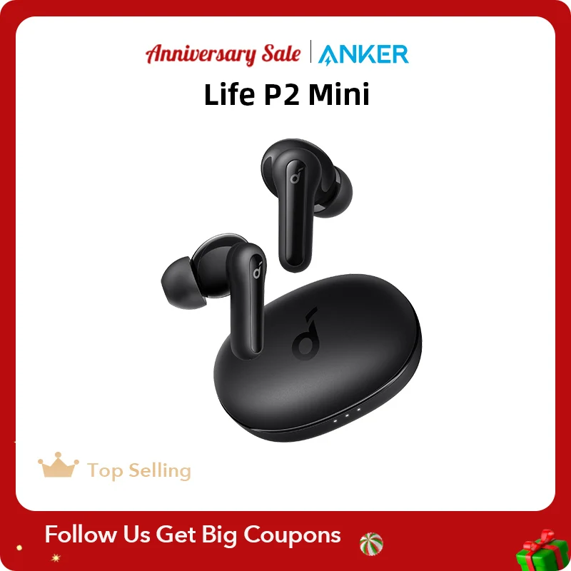 

Soundcore by Anker Life P2 Mini True Wireless Earbuds, bluetooth earphones tws with Big Bass, Bluetooth 5.2, 32H Playtime