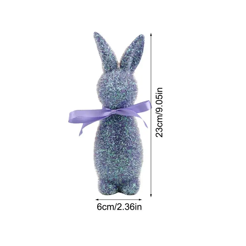 Flocked Easter Bunny Decor Small Decorative Standing Rabbit Statues With Bow Tie Gathering Supplies For Shelf Spring Tabletop