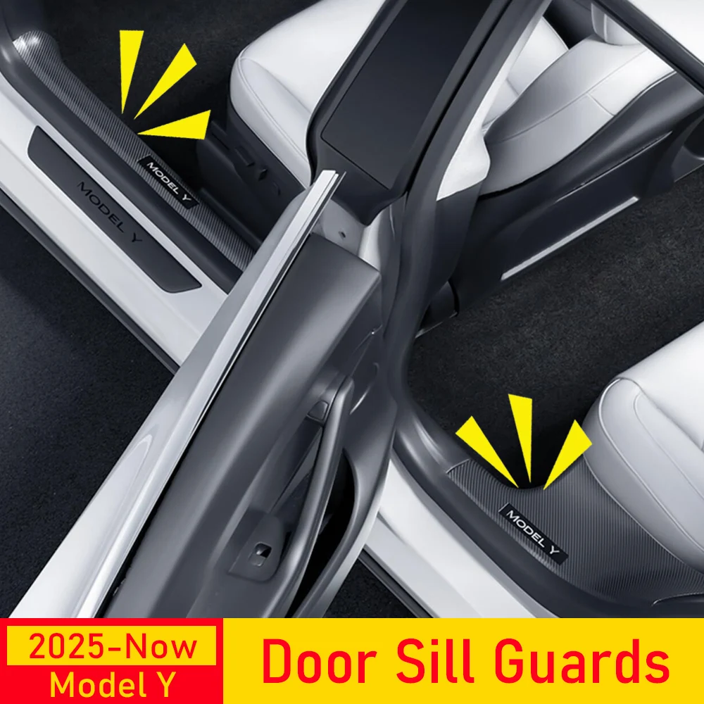 For Tesla Model Y Juniper 2025 2026 Front Rear Door Sill Guard Anti Scratch Felt Cover Threshold Strips Interior Car Accessories