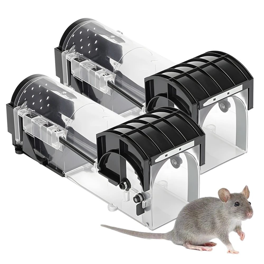 2Pcs Plastic Rat Trap Catching Mice Alive In A Cage Multi Type Pedal Reusable Mouse Catcher Indoor Outdoor Garden Mouse Trap