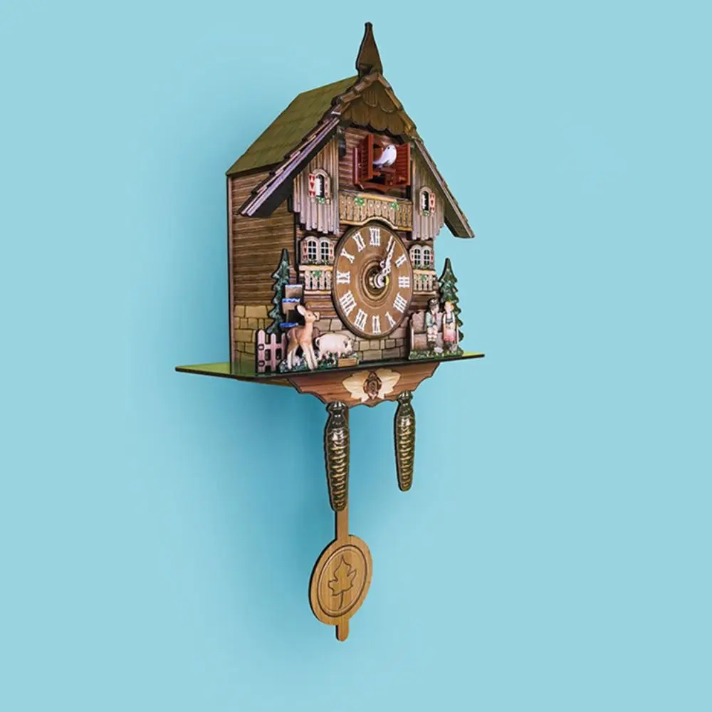 Wall Clock Wooden Wood Pendulum Vintage Clocks Cuckoo Kids Bird Hanging Retro 3D Chiming Decor Forest Silent Decorative Room wall clock