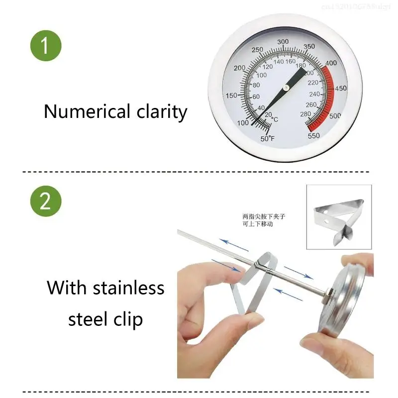 Oil Thermometer for Deep Frying 20℃～280℃/50℉～550℉ Stainless Steel Deep Frying Thermometer with Clip for Cooking Oil Fry F1FB 4